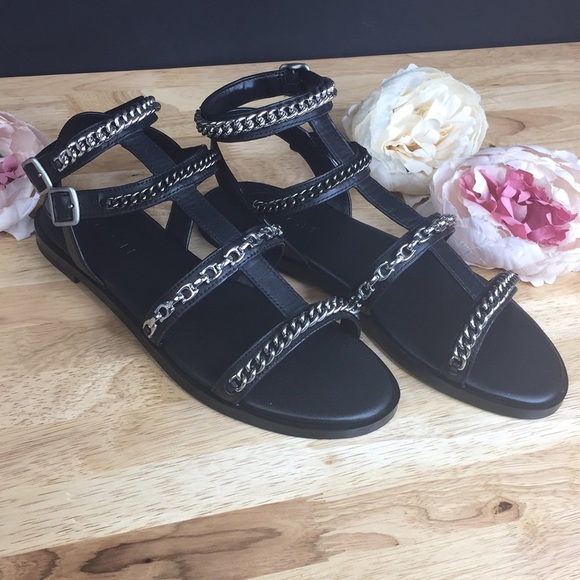 Coach Black Leather Chain Sandals 7.5 M - Picture 8 of 9